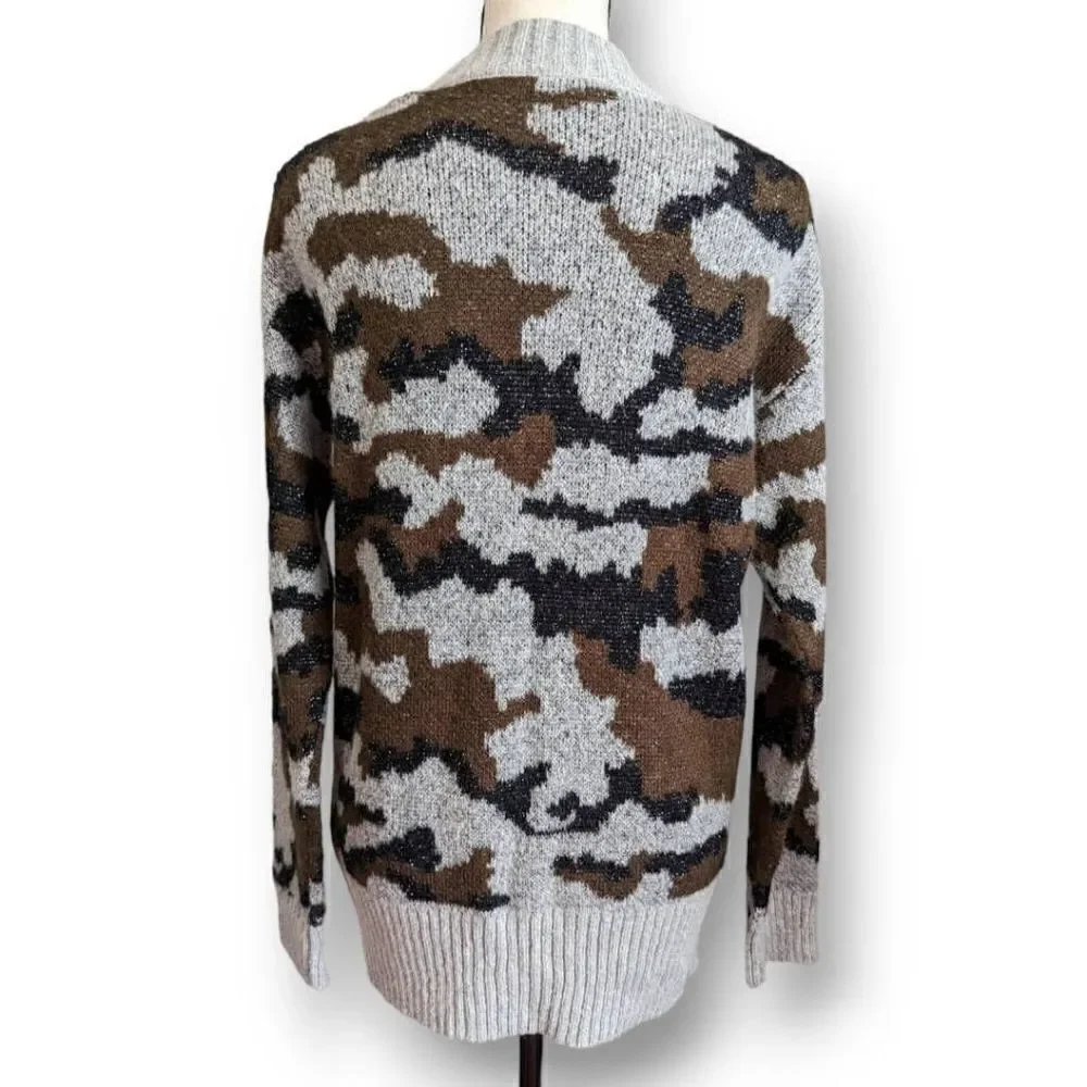 Mystree Womens Cardigan Sweater Knitted Camouflage Gray Small